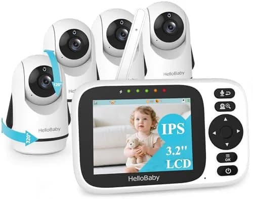 HelloBaby Baby Monitor 4 Cameras No WiFi with 3.2 Inch Screen - PTZ Camera | Secure 1000ft Range, Night Vision, 2-Way Audio thumbnail 1