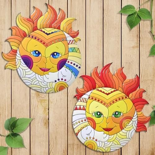 Yungeln Metal Sun Wall Art Decor 32.26cm (12.7 x 11 inches) | Vibrant Iron Hanging Art for Indoor & Outdoor Spaces thumbnail 1