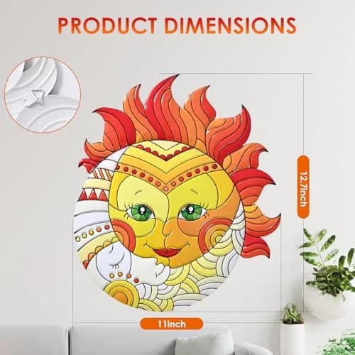 Yungeln Metal Sun Wall Art Decor 32.26cm (12.7 x 11 inches) | Vibrant Iron Hanging Art for Indoor & Outdoor Spaces thumbnail 5
