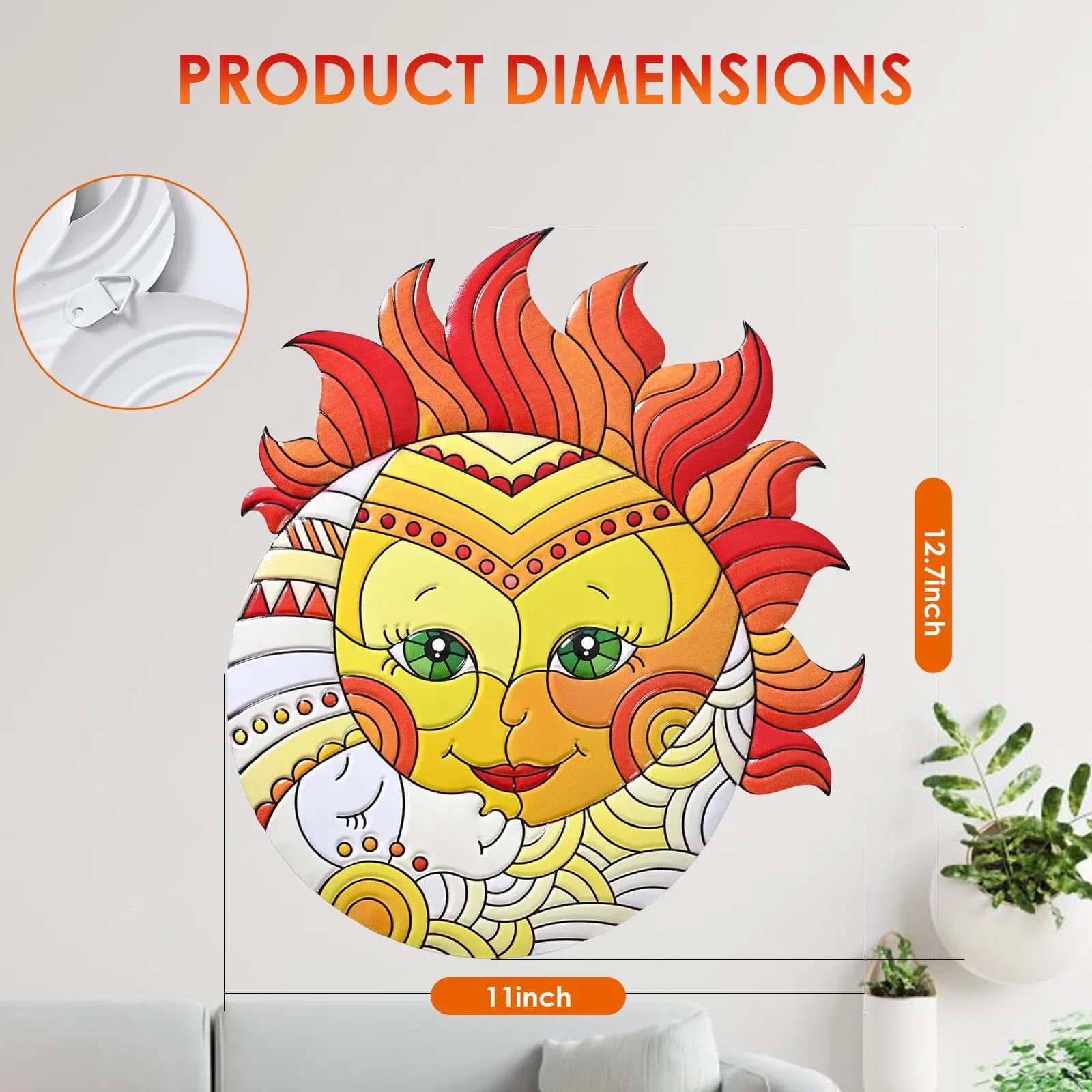 Yungeln Metal Sun Wall Art Decor 32.26cm (12.7 x 11 inches) | Vibrant Iron Hanging Art for Indoor & Outdoor Spaces - view 5