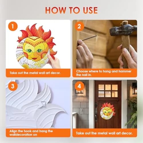 Yungeln Metal Sun Wall Art Decor 32.26cm (12.7 x 11 inches) | Vibrant Iron Hanging Art for Indoor & Outdoor Spaces thumbnail 7