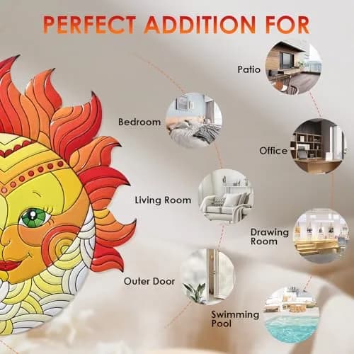 Yungeln Metal Sun Wall Art Decor 32.26cm (12.7 x 11 inches) | Vibrant Iron Hanging Art for Indoor & Outdoor Spaces thumbnail 2