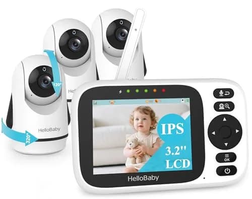 HelloBaby Video Baby Monitor 3 Cameras, 3.2" Screen, PTZ | No WiFi, 1000ft Range, Night Vision thumbnail 1