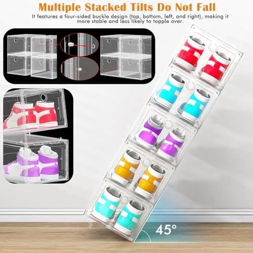 ARSTPEOE 6-Pack Clear Shoe Storage Boxes Magnetic Stackable | Space-Saving, Durable & Transparent thumbnail 3