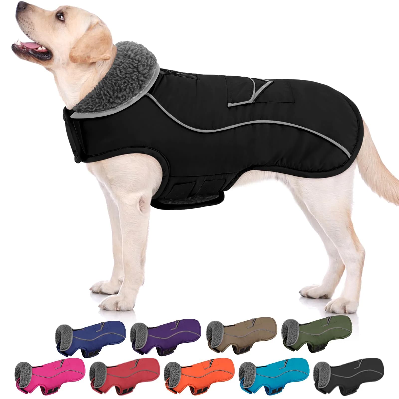 SUNFURA Small Dog Coat, Warm Dog Winter Jacket with Fleece Lined — Black