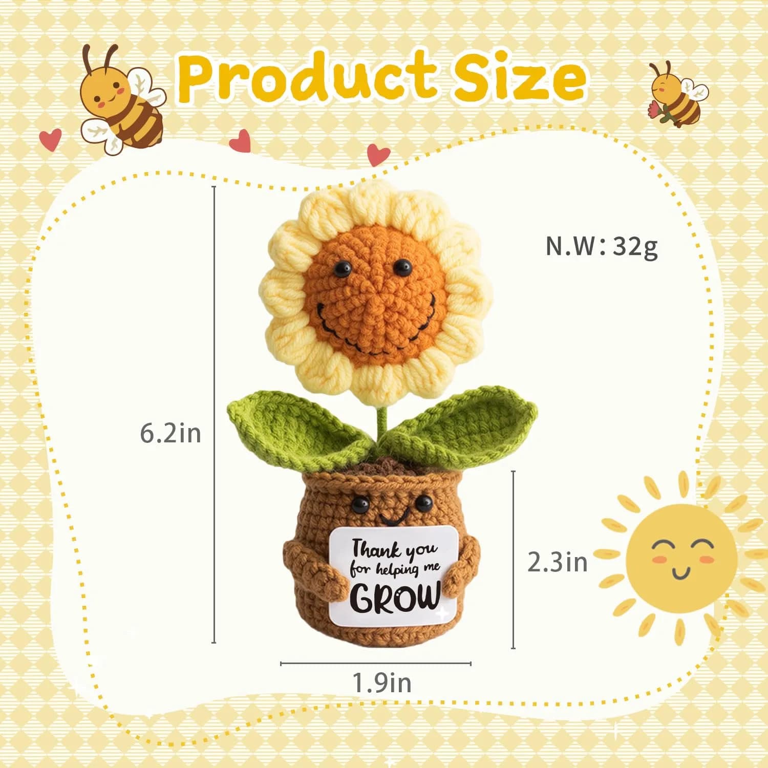 MS ZHENQIAO Emotional Support Crochet Plant Doll with Positive Card, Handmade Funny Knitting Toy Decor - view 2