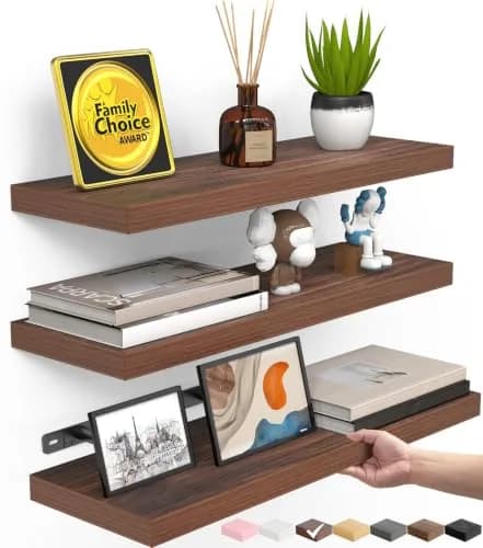 BAYKA Walnut-Like Floating Shelves 15.7in | Modern & Rustic Wall Decor (70-120c) thumbnail 1