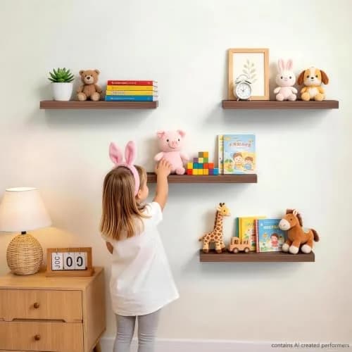 BAYKA Walnut-Like Floating Shelves 15.7in | Modern & Rustic Wall Decor (70-120c) thumbnail 6