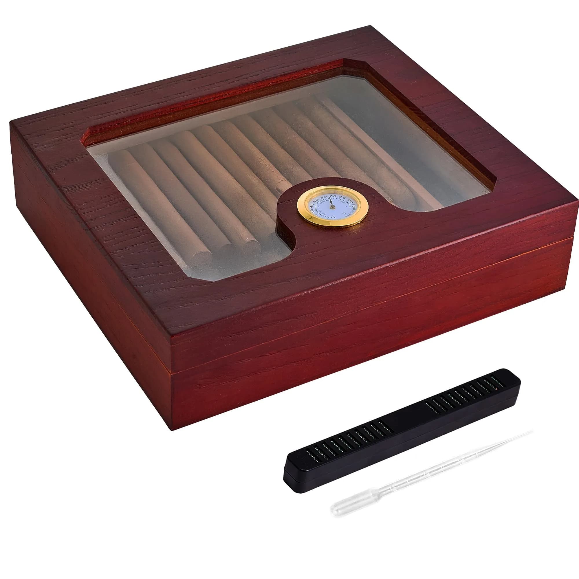 Somduy Cedar Wood Cigar Humidor for 25-30 Cigars with Humidifier & Hygrometer | Reddish Brown Classic Style - main product image