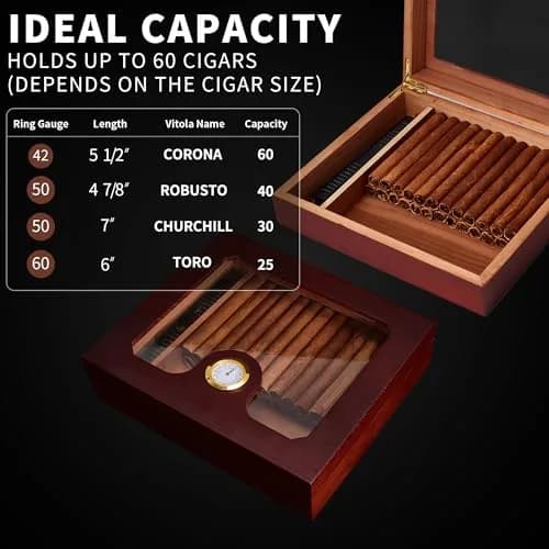 Somduy Cedar Wood Cigar Humidor for 25-30 Cigars with Humidifier & Hygrometer | Reddish Brown Classic Style thumbnail 2