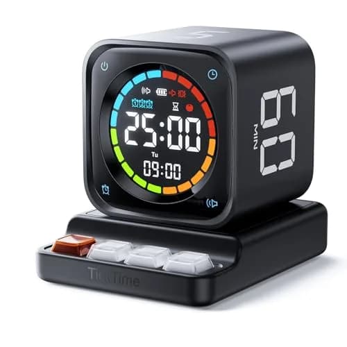 Ticktime TK3 Pomodoro Timer Cube | 25/5 Min Presets, Custom Countdown, Silent Alarm, Retro Desk Clock, Black thumbnail 1