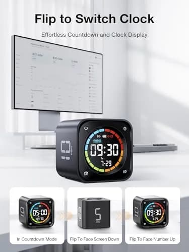 Ticktime TK3 Pomodoro Timer Cube | 25/5 Min Presets, Custom Countdown, Silent Alarm, Retro Desk Clock, Black thumbnail 5