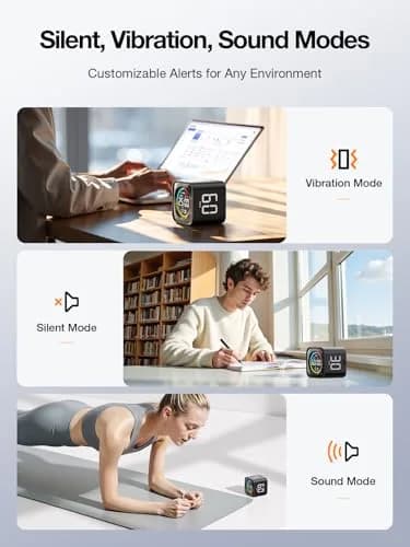 Ticktime TK3 Pomodoro Timer Cube | 25/5 Min Presets, Custom Countdown, Silent Alarm, Retro Desk Clock, Black thumbnail 8