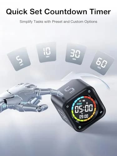 Ticktime TK3 Pomodoro Timer Cube | 25/5 Min Presets, Custom Countdown, Silent Alarm, Retro Desk Clock, Black thumbnail 3