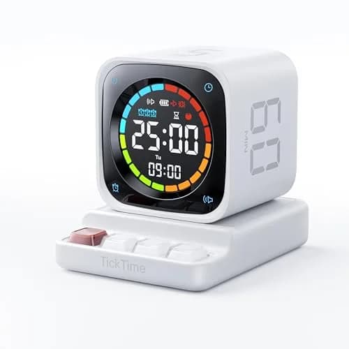 Ticktime White Timer Cube | 25/5 Min Pomodoro & Clock, Silent & Vibrate, Desk Timer for Study & Kitchen thumbnail 1