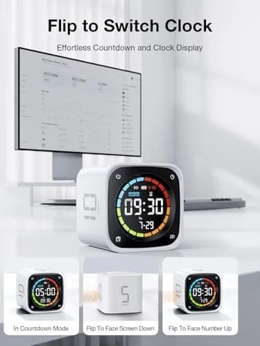 Ticktime White Timer Cube | 25/5 Min Pomodoro & Clock, Silent & Vibrate, Desk Timer for Study & Kitchen thumbnail 5
