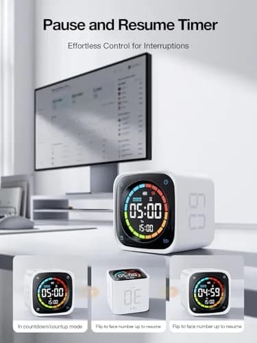 Ticktime White Timer Cube | 25/5 Min Pomodoro & Clock, Silent & Vibrate, Desk Timer for Study & Kitchen thumbnail 9