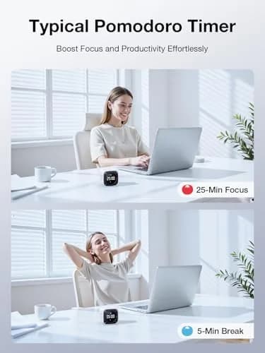 Ticktime White Timer Cube | 25/5 Min Pomodoro & Clock, Silent & Vibrate, Desk Timer for Study & Kitchen thumbnail 2