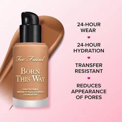 Too Faced Born This Way Natural Finish Longwear Liquid Foundation 1.01 fl. oz. | Hydrating & Oil-Free, Medium-To-Full Coverage thumbnail 5