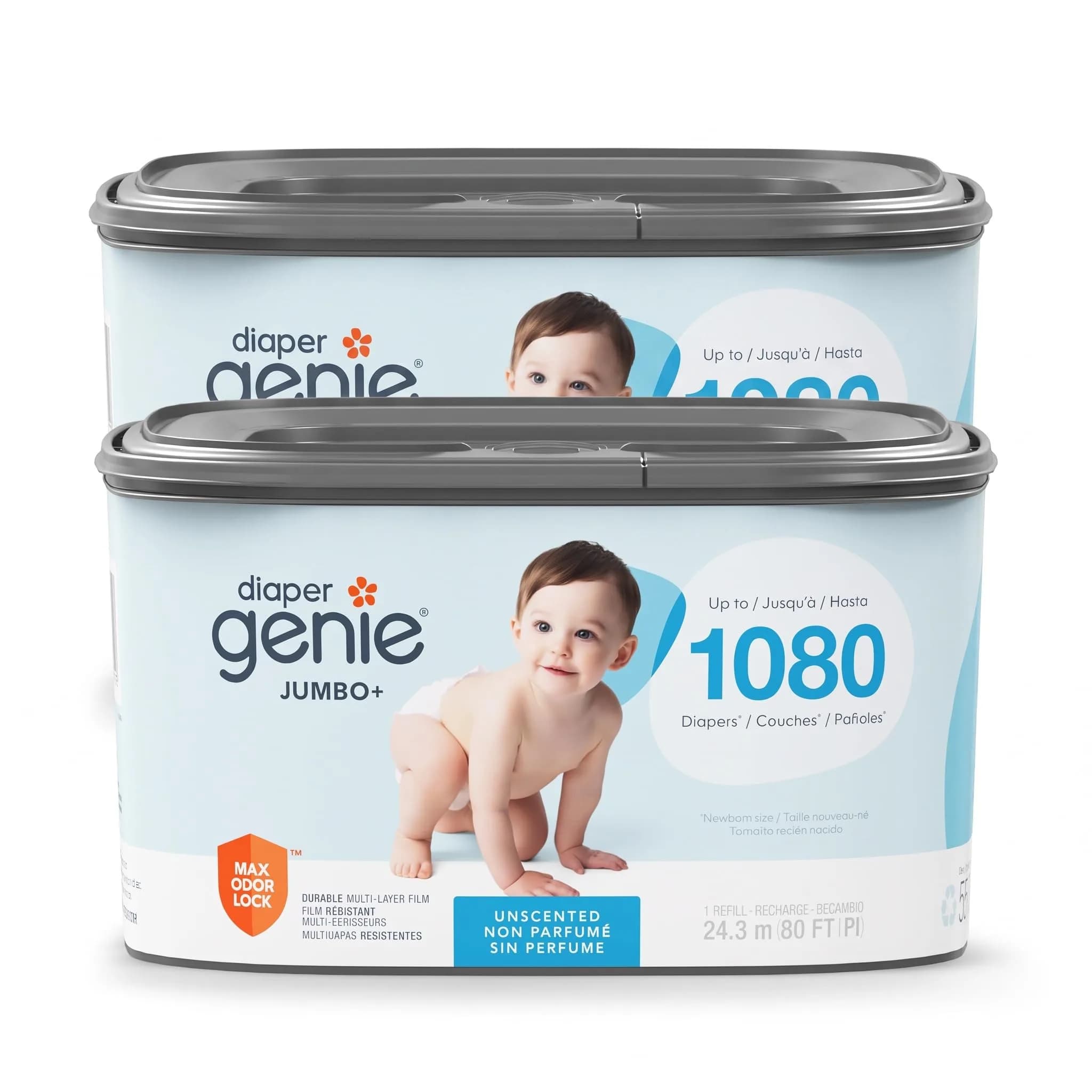 Diaper Genie Jumbo+ Square Refill 1080 Count | Odor Locking, Long-Lasting, Compatible with Diaper Genie Pails — Blue