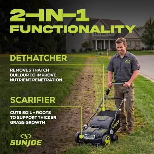 Sun Joe Corded Dethatcher & Scarifier with 13.2-Gal Bag | 15-Inch, 15-Amp Heavy-Duty Lawn Care thumbnail 2