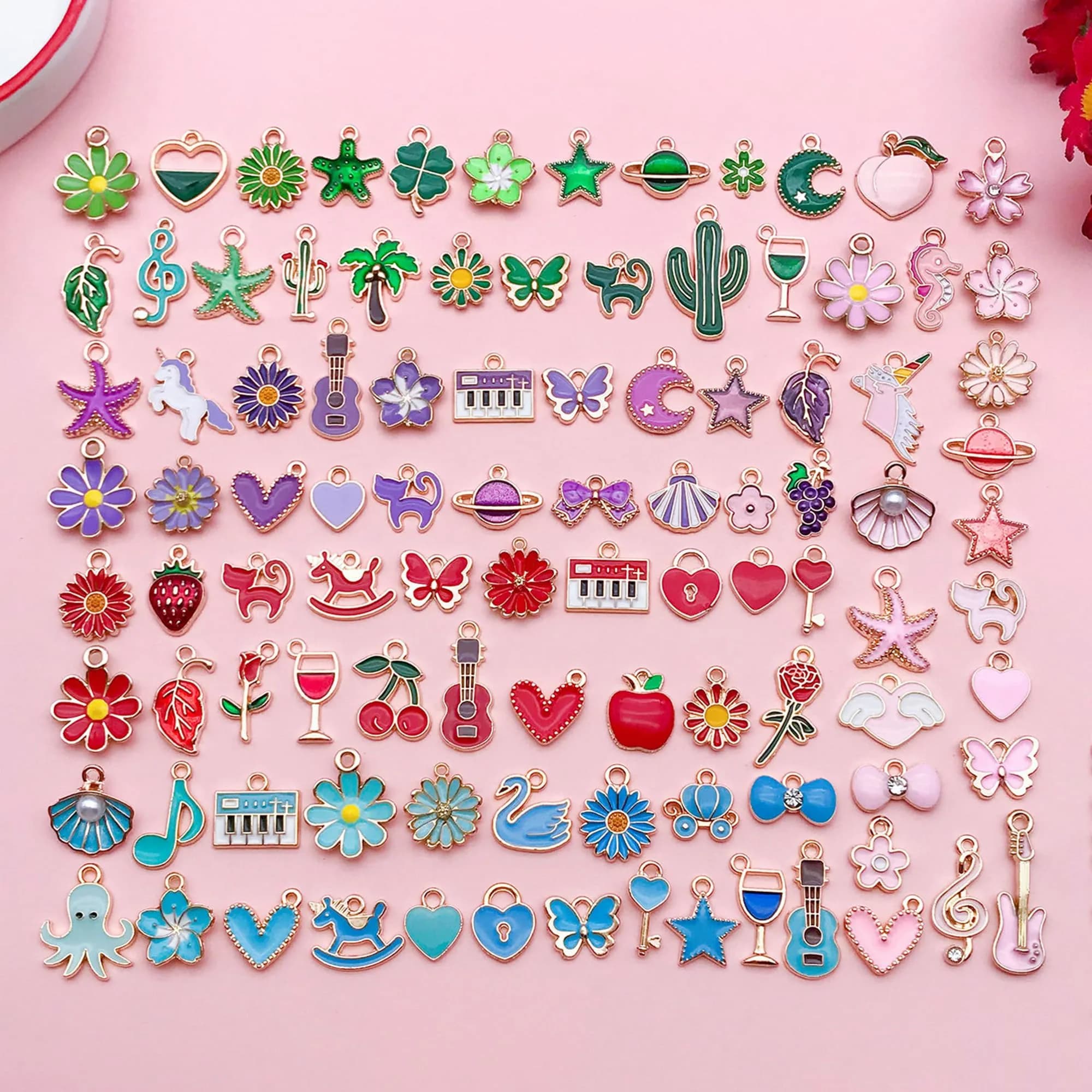 YouLuo 100Pcs Gold Plated Enamel Charms | Assorted Designs for Jewelry Making — Multicolor+Gold