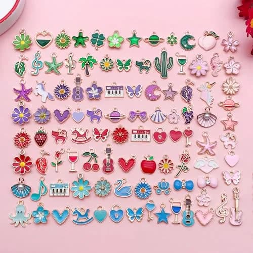 YouLuo 100Pcs Gold Plated Enamel Charms | Assorted Designs for Jewelry Making thumbnail 1