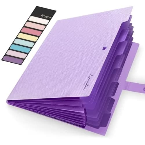 Sooez Accordion File Organizer 8 Pocket, Expanding File Folder with Labels (Purple, 250 Sheets Capacity) thumbnail 1