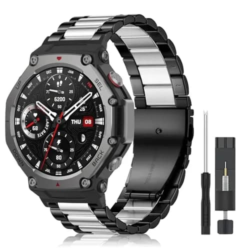 CeiLarv Metal Watch Band for Amazfit T-Rex 3 | Stainless Steel, Polished Finish, Adjustable Fit thumbnail 1