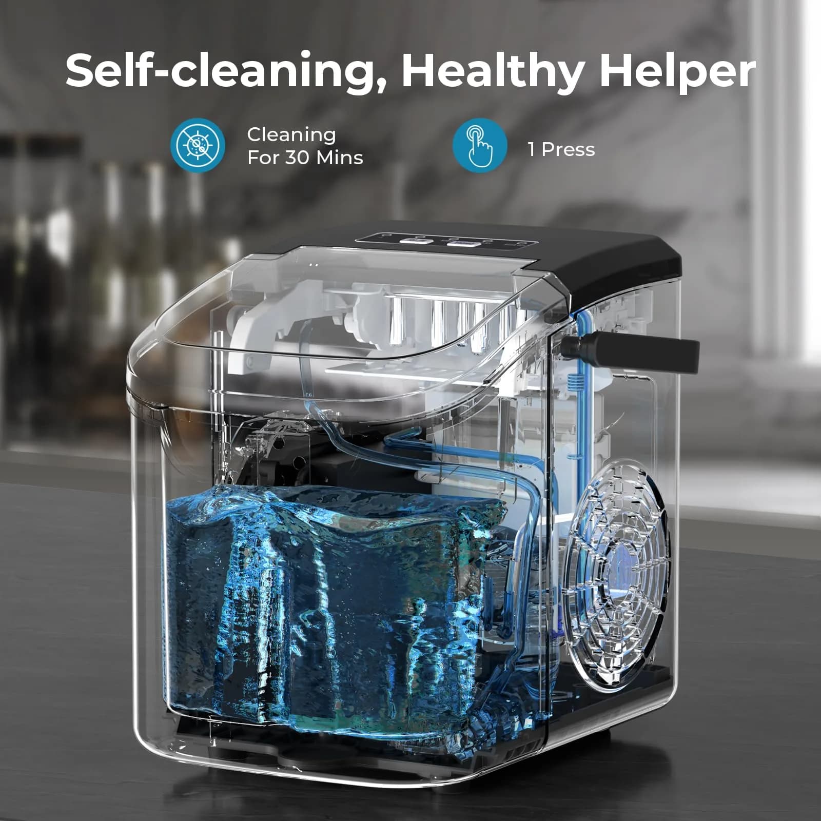 Antarctic Star Countertop Ice Maker Machine 26lbs/Day 8 Cubes in 6 Min | Black - view 5