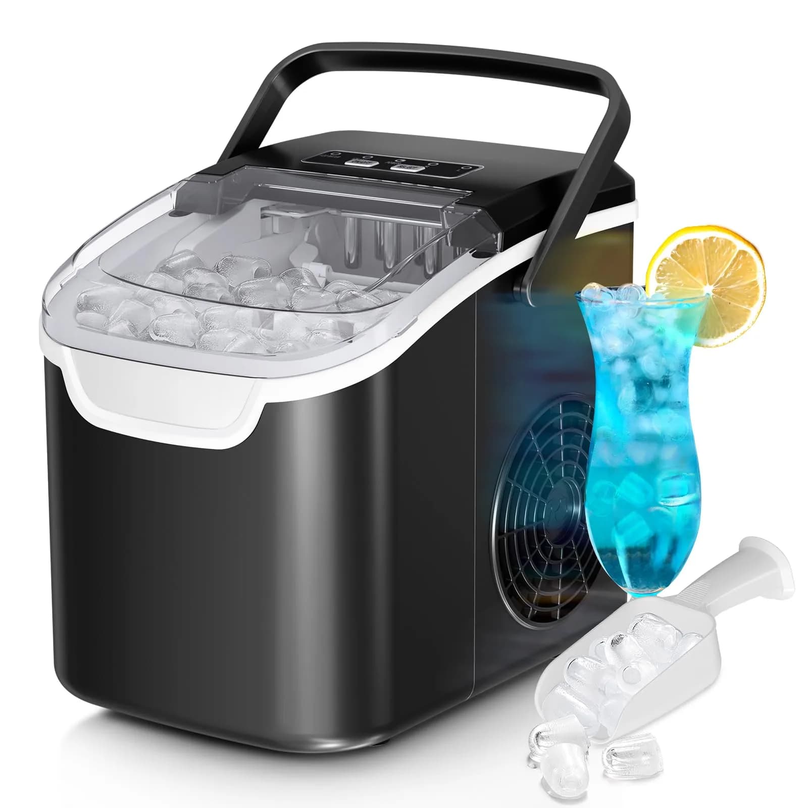 Antarctic Star Countertop Ice Maker Machine 26lbs/Day 8 Cubes in 6 Min | Black - main product image