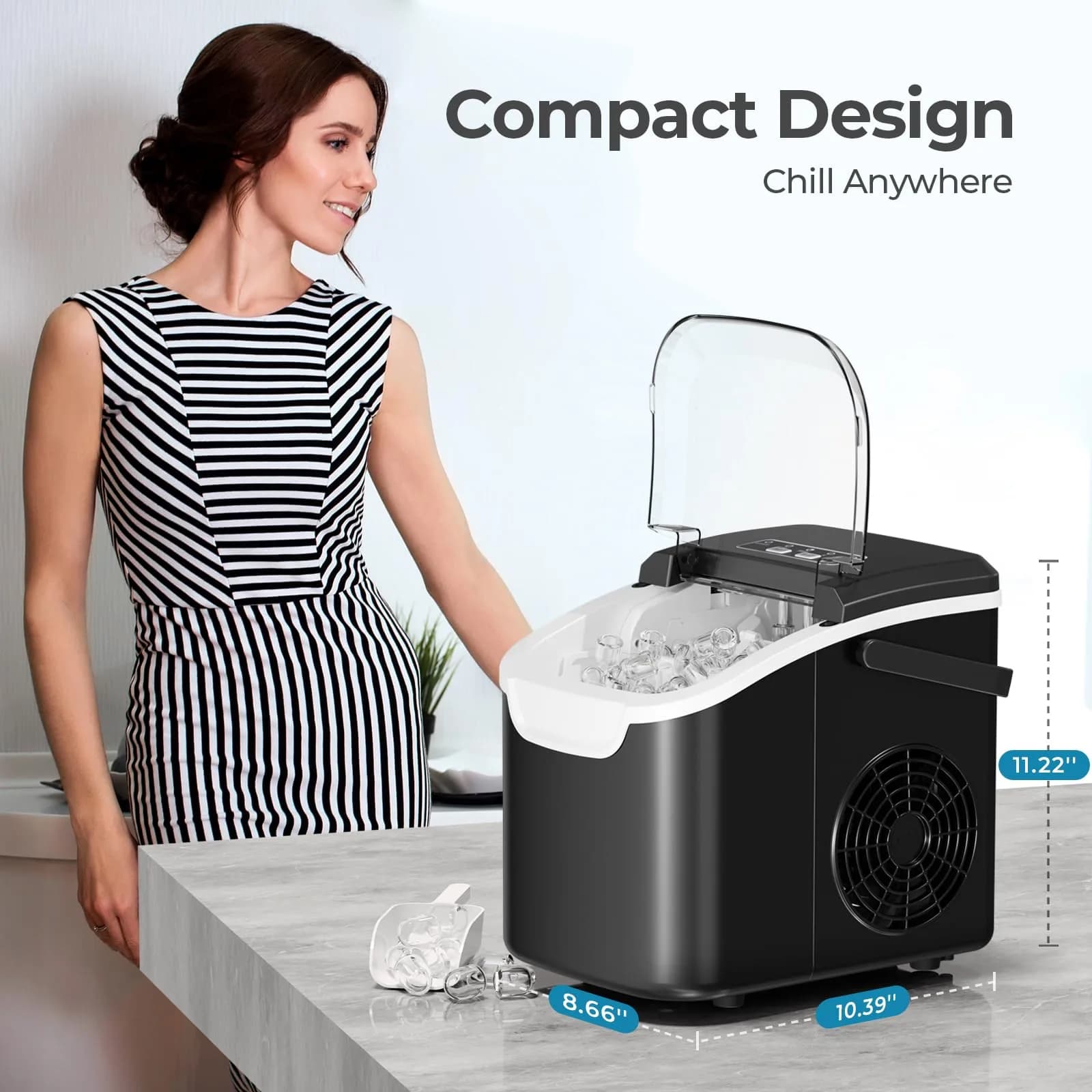 Antarctic Star Countertop Ice Maker Machine 26lbs/Day 8 Cubes in 6 Min | Black - view 7