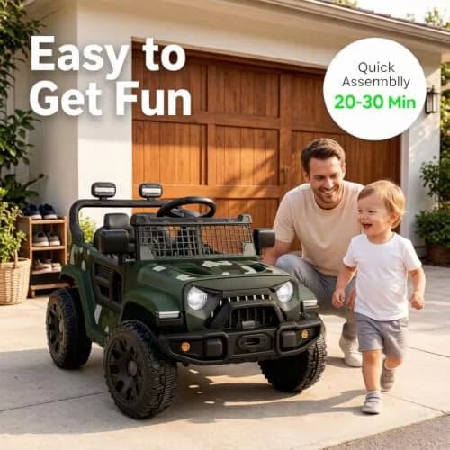 ELEMARA Ride On Car, Bluetooth Ride on Toys for Toddlers, 12V Kids Battery Powered Vehicles w/Remote, 3.5 mph Motorized Off-Road Truck, LED Lights- Green thumbnail 4