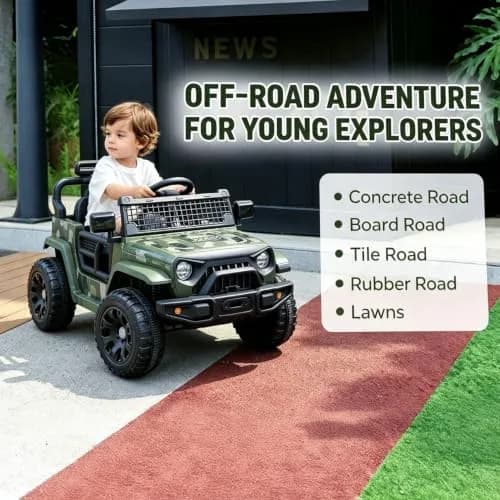 ELEMARA Ride On Car, Bluetooth Ride on Toys for Toddlers, 12V Kids Battery Powered Vehicles w/Remote, 3.5 mph Motorized Off-Road Truck, LED Lights- Green thumbnail 5
