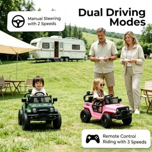 ELEMARA Ride On Car, Bluetooth Ride on Toys for Toddlers, 12V Kids Battery Powered Vehicles w/Remote, 3.5 mph Motorized Off-Road Truck, LED Lights- Green thumbnail 6