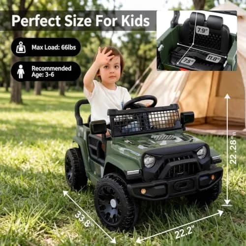 ELEMARA Ride On Car, Bluetooth Ride on Toys for Toddlers, 12V Kids Battery Powered Vehicles w/Remote, 3.5 mph Motorized Off-Road Truck, LED Lights- Green thumbnail 2