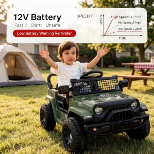 ELEMARA Ride On Car, Bluetooth Ride on Toys for Toddlers, 12V Kids Battery Powered Vehicles w/Remote, 3.5 mph Motorized Off-Road Truck, LED Lights- Green thumbnail 3