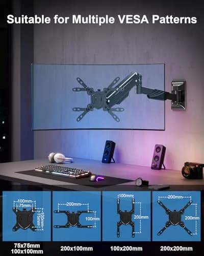 MOUNTUP Heavy Duty Monitor Wall Mount for 22-43 Inch Curved Screens | Supports 2.2-33.1 lbs, VESA 75x75 to 200x200 mm, Black thumbnail 7