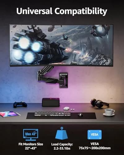 MOUNTUP Heavy Duty Monitor Wall Mount for 22-43 Inch Curved Screens | Supports 2.2-33.1 lbs, VESA 75x75 to 200x200 mm, Black thumbnail 2