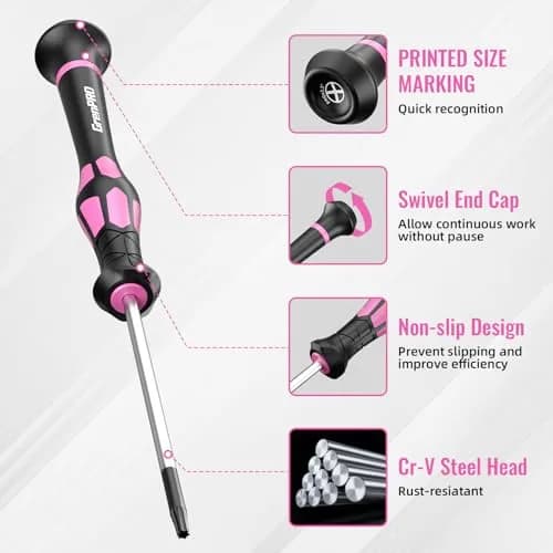 GRENPRO Pink Precision Screwdriver Set | Magnetic Small Drivers for Eyeglass, Watch, Phone, Laptop thumbnail 4
