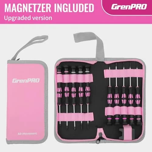 GRENPRO Pink Precision Screwdriver Set | Magnetic Small Drivers for Eyeglass, Watch, Phone, Laptop thumbnail 2