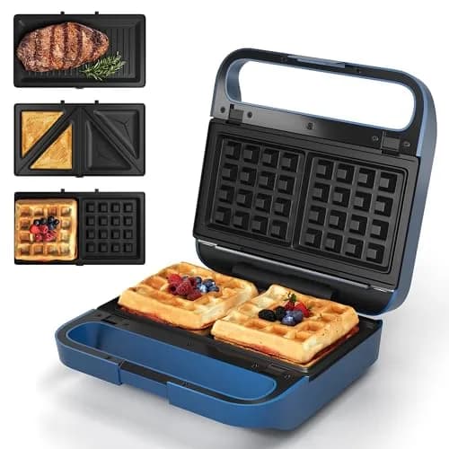 SUNVIVI 3 in 1 Electric Sandwich Maker with Removable Nonstick Plates | 850W, Blue thumbnail 1