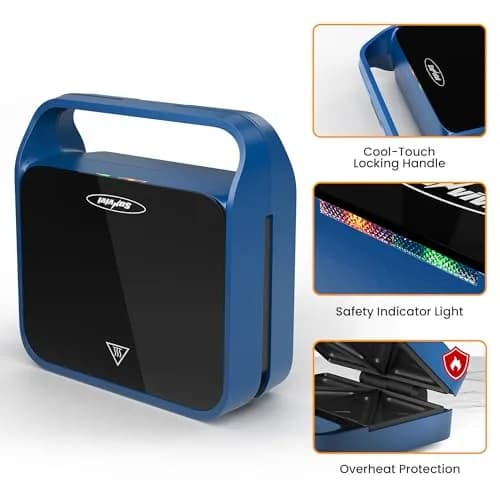 SUNVIVI 3 in 1 Electric Sandwich Maker with Removable Nonstick Plates | 850W, Blue thumbnail 5