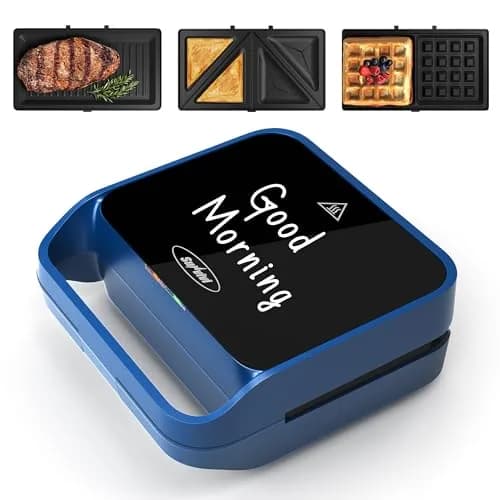SUNVIVI 3 in 1 Electric Sandwich Maker with Removable Nonstick Plates | 850W, Blue thumbnail 8