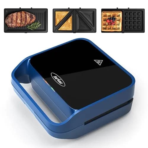 SUNVIVI 3 in 1 Electric Sandwich Maker with Removable Nonstick Plates | 850W, Blue thumbnail 9