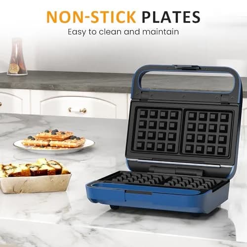 SUNVIVI 3 in 1 Electric Sandwich Maker with Removable Nonstick Plates | 850W, Blue thumbnail 2