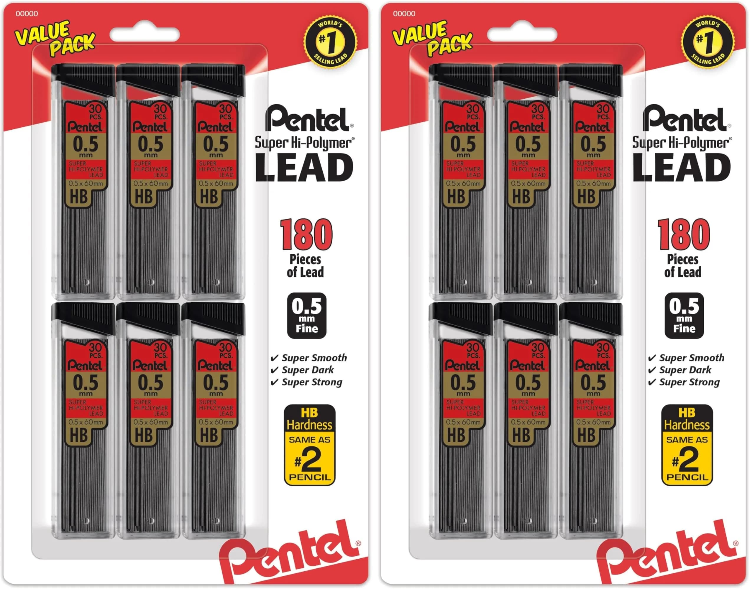Pentel Super Hi-Polymer Refills 0.5mm HB Lead, 360 Pieces | Smooth Writing for Students & Professionals - main product image