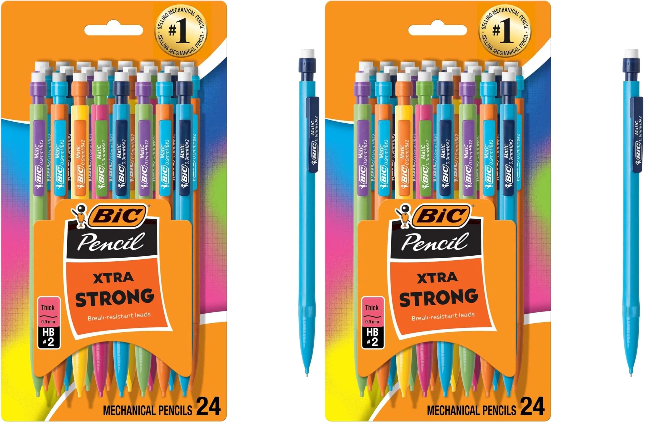 BIC Xtra Strong Mechanical Pencils with Erasers, Thick Point (0.9mm), 48-Count | Smooth, Dark Writing