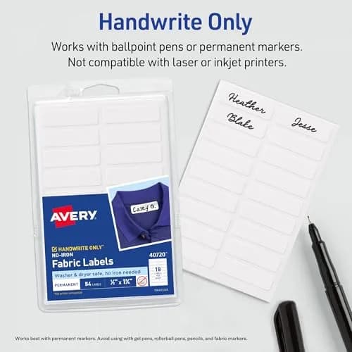 Avery No-Iron Fabric Labels 1/2" x 1-3/4" | Washer & Dryer-Safe Waterproof Labels, 54 Total (Pack of 2) thumbnail 5