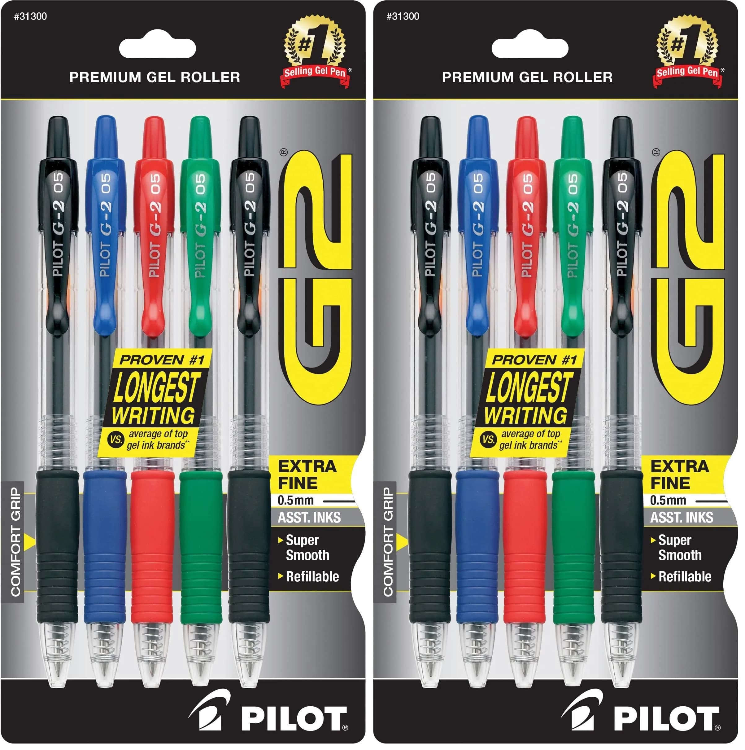 PILOT G2 0.5mm Assorted Color Gel Pens - 2 Pack of 5 Count (10 Pens Total) - main product image